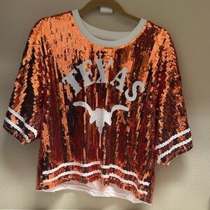 NWT UT - Austin Longhorns Orange Sequin Top with White Accents
